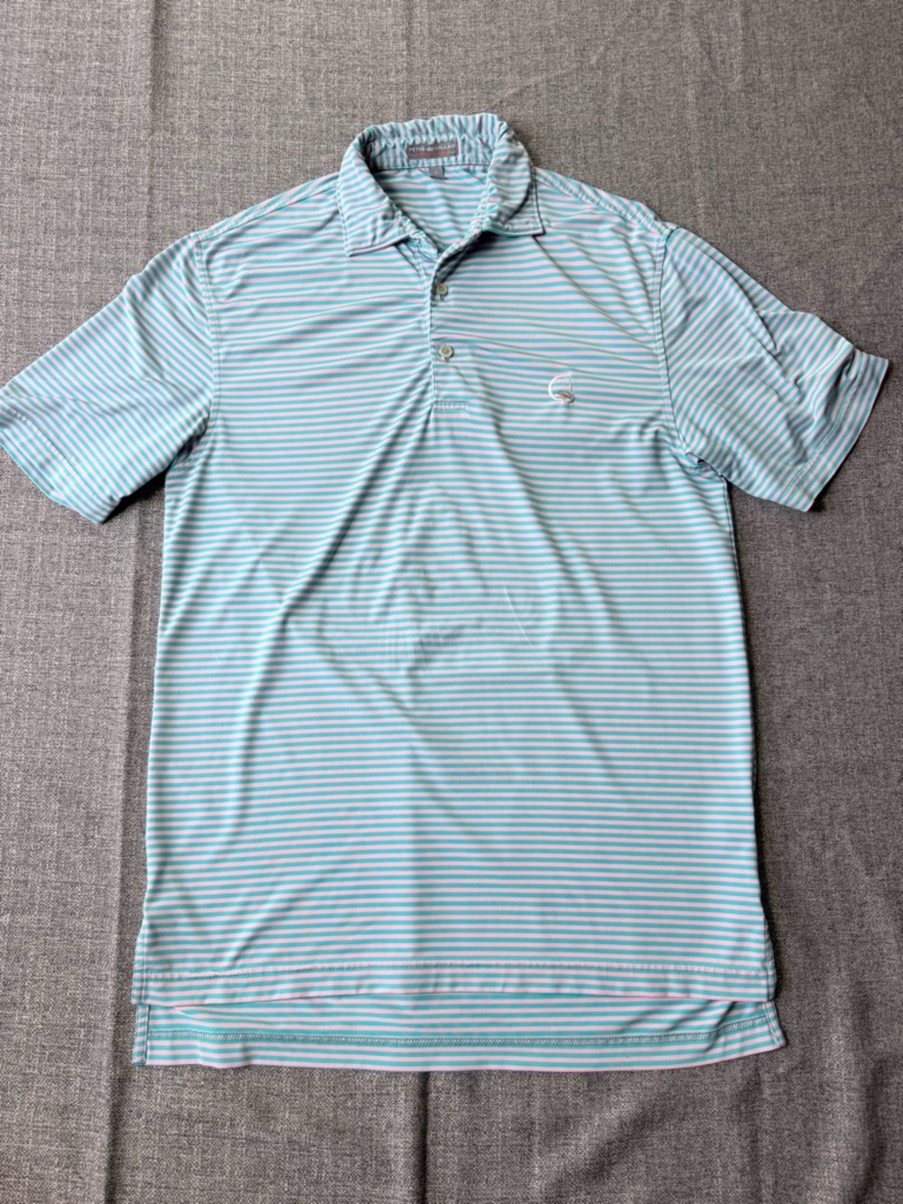 Peter Millar Aqua and White Striped Polo